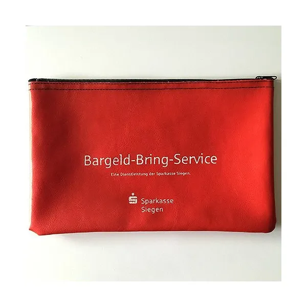 Banktasche aus Kunstleder oder Leder für Geld oder Belege mit Reißverschluss und abgerundeten Ecken, wahlweise mit/ohne Schlaufen, Werbeanbringung mittels Blindprägung oder Folienprägung in Silber, Gold o. (2)