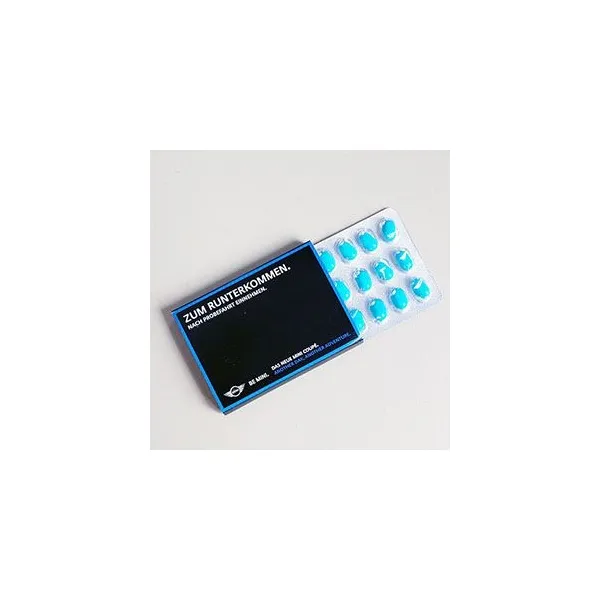 Produktbild von Blister-Bonbons als personalisierte Werbegeschenke mit Tablettenverpackungsoptik, individuell verpackt in Blau.