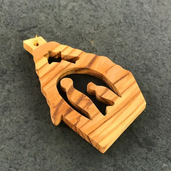 Produktbild von Christbaumanhänger aus Olivenholz 01: Handgefertigte Dekoration aus nachhaltigem Olivenholz, geölt und in verschiedenen Größen von 5,5 bis 6,0 cm erhältlich.