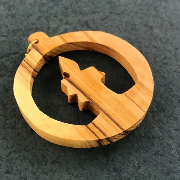 Produktbild von Olivenholz-Anhänger für den Christbaum, geölt, in den Größen 5,5-6,0 cm.