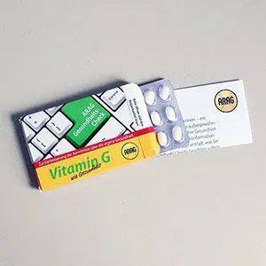 Produktbild von Die Bonbon-Dragees als humorvolle Medizinaufmachung in Tablettenverpackung sind eine kreative Idee für Werbezwecke.