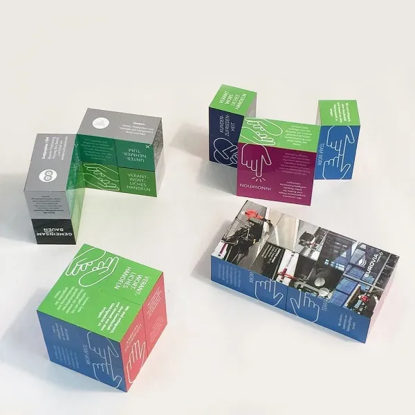 Produktbild von Faltwürfel - Werbeartikel für kreative Produktpräsentationen in 7x7x7 cm oder 5x5x5 cm Größe.