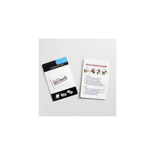 Handy-Bildschirmreiniger individuell bedruckt als Werbeträger, abgerundete Ecken (40x25x0,6mm), inklusive Polybeutelverpackung mit Karton-Inlay.