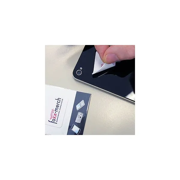 Produktbild von Hochwertiger, selbsthaftender Smartphone-Reiniger in kompakter Größe (40x28x0,6mm), mit abgerundeten Ecken.