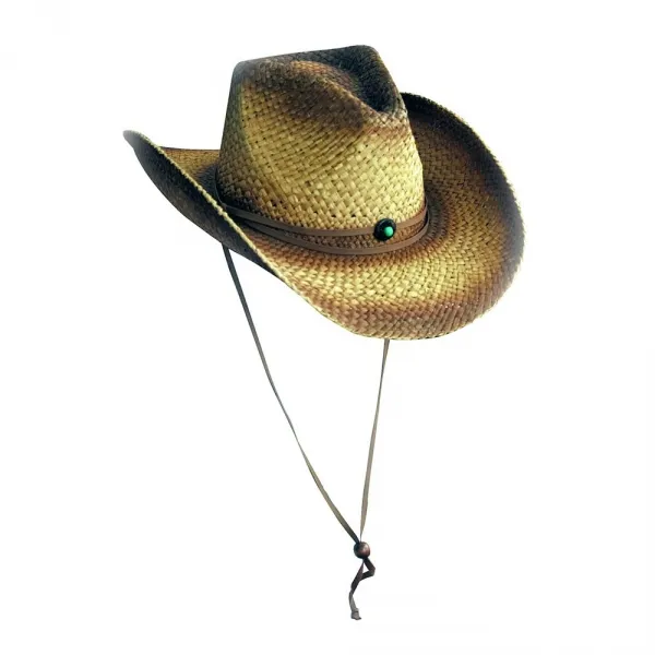 Produktbild von Hut "BULLY": Abenteuerlicher Westernstrohhut mit Metalldraht, Conchos-Verzierung und verstellbarem Kinnriemen für Outdoorfans - 100% Stroh.