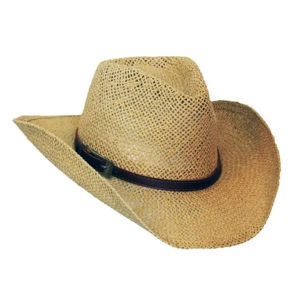 Produktbild von Hut "GRID" aus 100% Papier mit luftigem Lochmuster, schlichtem Lederhutband und Schnalle für den perfekten Westernlook.
