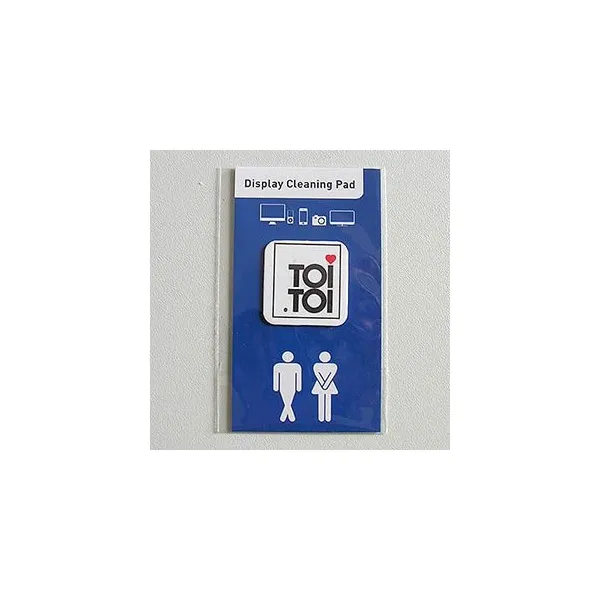 Produktbild von Individueller Displayreiniger als Werbeträger mit abgerundeten Ecken, in Formaten von 28 x 28 x 0,6 mm, geliefert im Polybeutel mit Karton-Inlay.