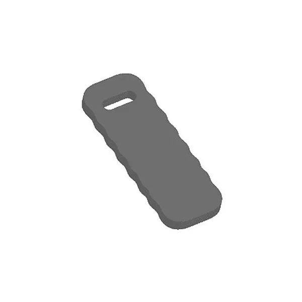 Produktbild von Kniekissen mit Logo aus PE-Schaum in anthrazit oder weiß, rechteckig (1x390x160 mm), 20 mm dick im Polybeutel verpackt mit Einleger und gestapelt im Karton.