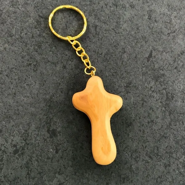 Kreuz aus Olivenholz - Schlüsselanhänger, 6 cm Höhe, Werbeanbringung durch Lasergravur. (2)