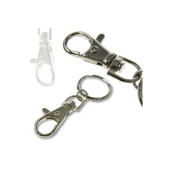 Produktbild von Miniatur-Karabinerhaken aus Metall für Schlüsselbünde, Lanyards oder Ketten; praktisch, tragbar und kombinierbar mit zahlreichen Artikeln; Silberfarben, 65 mm lang und 25 mm breit.