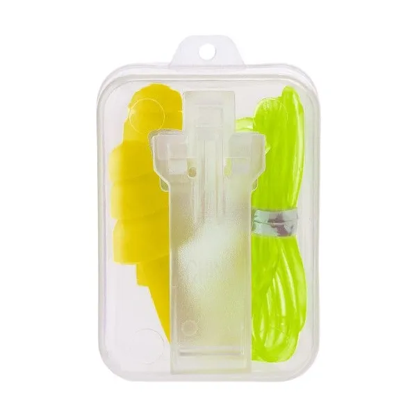 Ohrstöpsel aus Kunststoff, inklusive Silikonkordel und Box aus transparentem PP-Kunststoff, Druckfläche: 20 x 35 mm. (2)