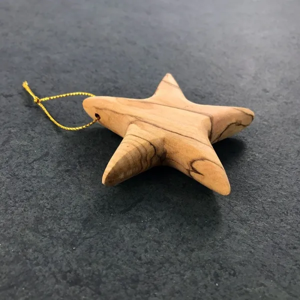 Olivenholz-Stern Baumanhänger - handgefertigter Weihnachtsbaumanhänger für die perfekte Christbaumdekoration. (3)