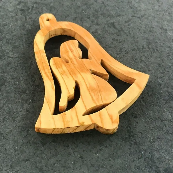 Produktbild von Olivenholz Weihnachtsbaum-Anhänger Glocke (geölt), Maße: 6-6,5 cm.