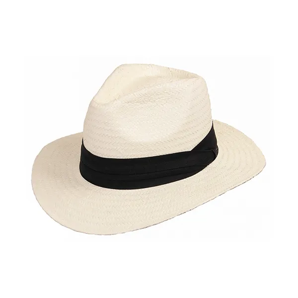 Produktbild von Panamahut Cremeweiß mit schwarzer Schleife - Der perfekte Sommerhut für Eleganz & Stil, spendet angenehmen Schatten.