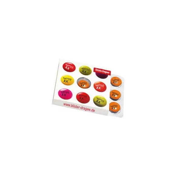 Schokoladen-Linsen mit individuellem Logo einzeln bedruckt - Optimal für Werbegeschenke.