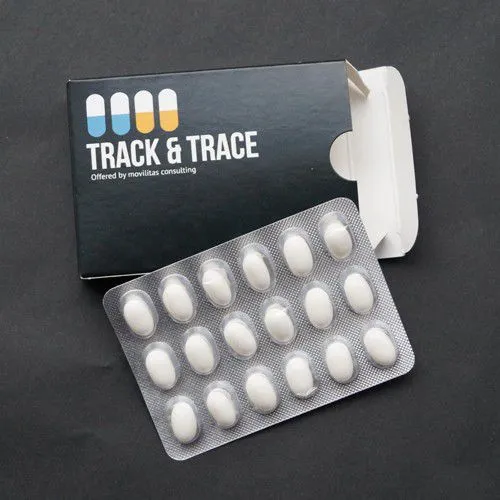 Sehr große Werbefläche: Dragee-Bonbons im Blister und Tablettenverpackung, individuell bedruckbar. (28)
