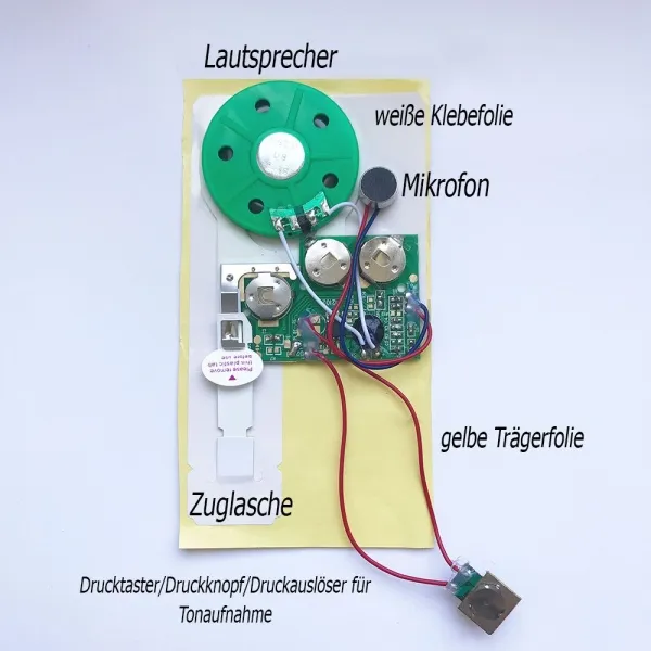Produktbild von Soundmodul für eigene Tonaufnahme per Mikrofon - Auslösung der Soundwiedergabe durch Zuglasche in einer Karte