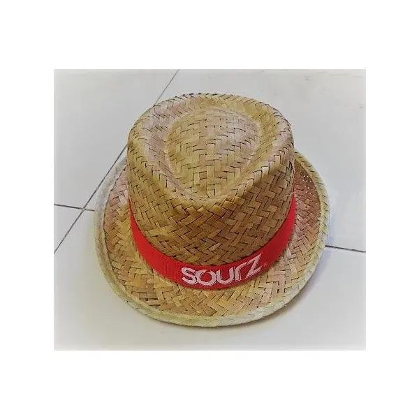 Produktbild von Strohhut im Trilby-Stil, günstig, für Firmen-Events/Veranstaltungen, Naturfarben, Einheitsgröße 57-59 cm Kopfumfang mit Kopfband innen.