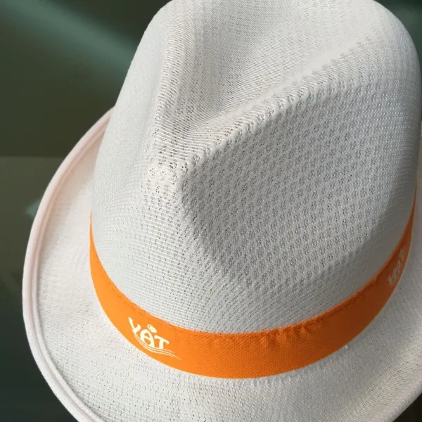 Trendhut im Fedora-Stil, vielseitig einsetzbar für Events, Messen & Promotionen, erhältlich in diversen Farben mit variablen Bandfarben. (3)