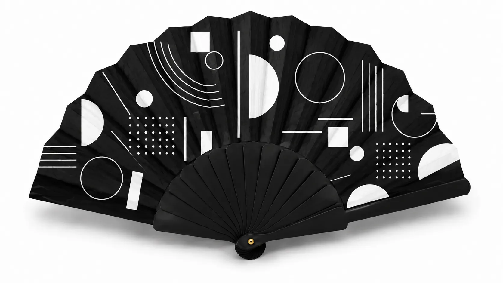 Handfächer mit schwarz-weißem Geometrie-Design